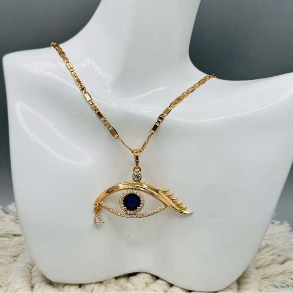 Jewelry - Navy blue eye necklace 18k laminated gold